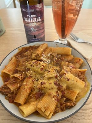 rigatoni pasta with cashew-based cheese and soy sausage. 10/10 would recommend!!!   at Plant Cafe & Kitchen - Yeonnam in Seoul