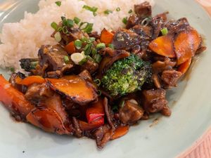 New menu. Teriyaki Stir fry. I like it.  at Plant Cafe & Kitchen - Yeonnam in Seoul