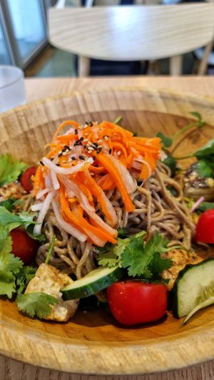 Soba noodle salad w peanut dressing at Plant Cafe & Kitchen - Yeonnam in Seoul