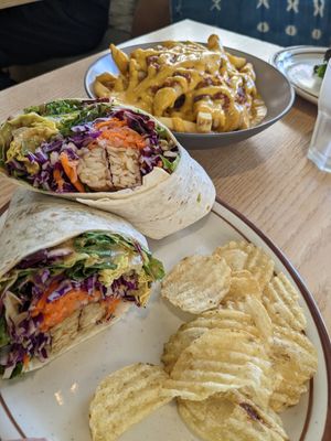 Tempeh and wrap and chilli fries at Plant Cafe & Kitchen - Yeonnam in Seoul