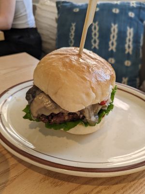 Beet burger with mushrooms at Plant Cafe & Kitchen - Yeonnam in Seoul