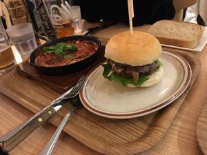 Mushroom burger and chili  at Plant Cafe & Kitchen - Yeonnam in Seoul