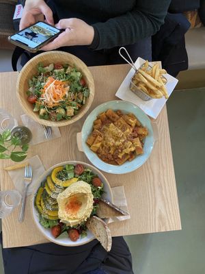 Hummus bowl & toast, sesame peanut soba bowl, rigatoni pomodoro pasta at Plant Cafe & Kitchen - Yeonnam in Seoul