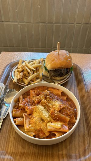 Mushroom burger and Rigatoni  at Plant Cafe & Kitchen - Yeonnam in Seoul