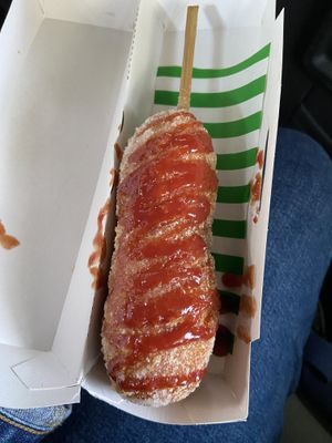 Vegan corn dog  at GangNam Falafel in Paris