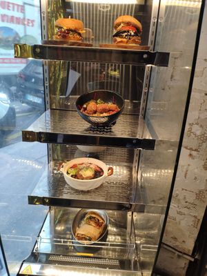 Vitrine with different offers at GangNam Falafel in Paris
