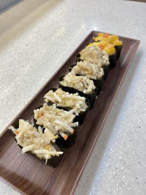 Tuna Mayo, Tuna crab stick Mayo, diced mango and salmon at Saute Sushi 素特•素司 in Central Singapore