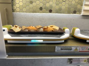 That’s what u are paying for- the train delivers the aburi sets at Saute Sushi 素特•素司 in Central Singapore