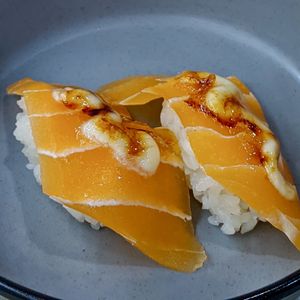 Caramelised Zalmon Aburi Torched Sushi at Saute Sushi 素特•素司 in Central Singapore