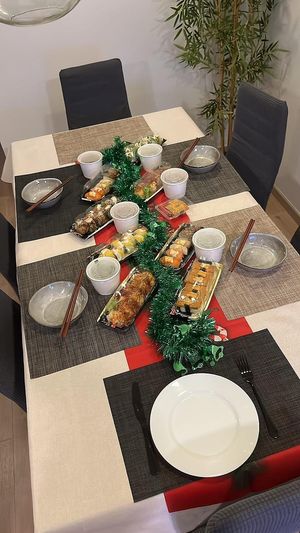 Different sushi items with sides.. Everything was delicious at Saute Sushi 素特•素司 in Central Singapore