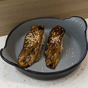 Vegan Aburi Brinjal Nigiri at Saute Sushi 素特•素司 in Central Singapore