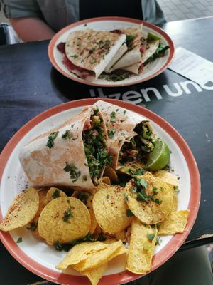 Vegan burrito and vegan quessaldias at Club del Burro in Berlin