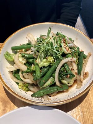 Green Stir fry with mix of bok choy and green beans  at Ba Sa in Bainbridge Island