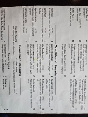 Menu at Paani Pure in Sudbury