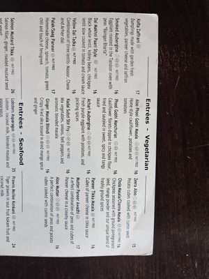 Menu at Paani Pure in Sudbury