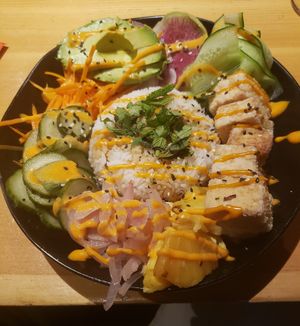 Poke bowl with crispy tofu at Whitetooth Mountain Bistro  in Golden