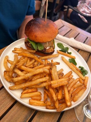 Oyster mushroom burger at Whitetooth Mountain Bistro  in Golden