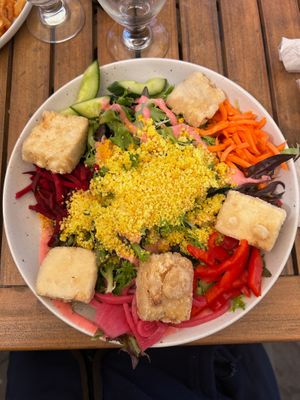 Couscous and tofu bowl at Whitetooth Mountain Bistro  in Golden