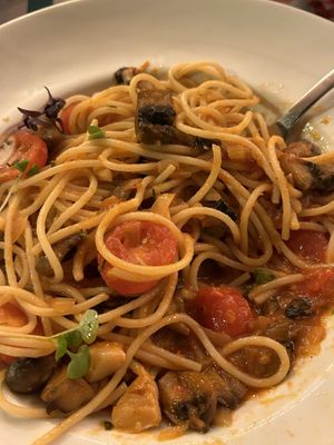 Spaghetti with tomato sauce and mushrooms   at The Ritz in Funchal
