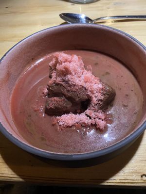 Chocolate strawberry mousse!  So good    at Bryggjan in Akureyri