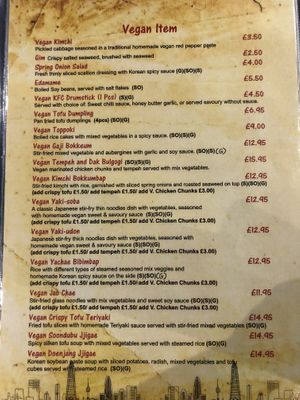Vegan Menu  at Korean BBQ House- Barbican in London