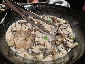 Creamy udon noodles at PLANTA Queen in New York City