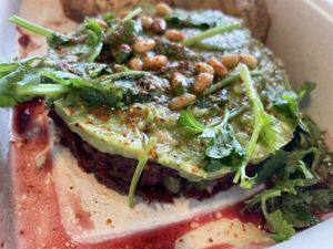 Avocado and beet carpaccio  at PLANTA Queen in New York City