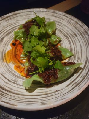 Spinach shiitake dumplings at PLANTA Queen in New York City