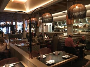 Seating inside, at PLANTA Queen in New York City