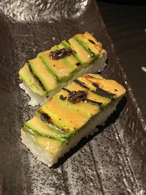 Rainbow sushi… only second to the torched & pressed  truffle drizzle sushi & the Bang Bang Broccoli! So yummy!! at PLANTA Queen in New York City