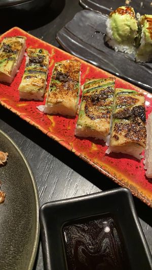 Torched avocado roll  at PLANTA Queen in New York City