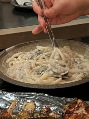 Udon noodles, truffle sauce  at PLANTA Queen in New York City