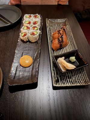 Spicy tuna roll and mushroom bacon iniri  at PLANTA Queen in New York City