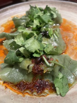 Spinach shiitake dumplings   at PLANTA Queen in New York City