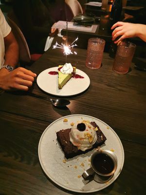 Matcha cheesecake and brownie at PLANTA Queen in New York City
