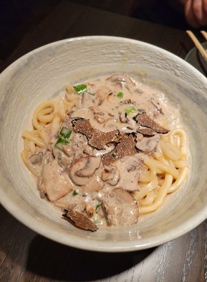 Truffle udon noodles -- the best food I've ever tasted at PLANTA Queen in New York City