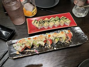 rainbow roll and torched and pressed  at PLANTA Queen in New York City