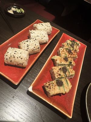 Baked crab roll and “torched and pressed"  at PLANTA Queen in New York City