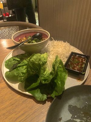 Lettuce spring wraps wok noodles  at PLANTA Queen in New York City