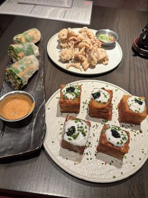 Fresh spring rolls, mushroom fried chicken and 1000 layer potatoes all amazing🌱❤️  at PLANTA Queen in New York City