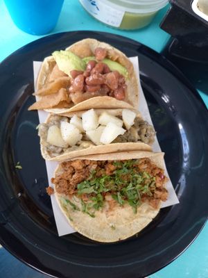 Taco de Milanesa con Aguacate, Taco Buda & Taco de Chorizo.. Yummy 🌮 at Taco Grass in Mexico City