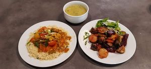 Marocký tajine, pečená zelenina a česneková sojaneza at Jídelna U tří Vegetariánů in Usti Nad Orlici