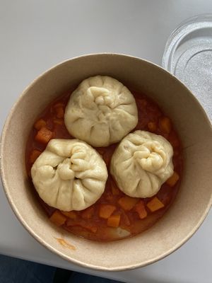 steam buns with vegetables and pumpkin in tomato sauce (weekly offer)  at Bobu Bob in Ljubljana