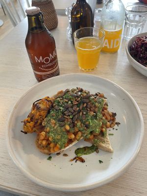 Beans on toast with sweet potato hash  at Sunshine Cafe & Yoga in Penryn