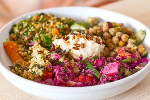 Beautiful Trio of Fresh Vibrant Salads at Sunshine Yoga Studio in Penryn Falmouth at Sunshine Cafe & Yoga in Penryn