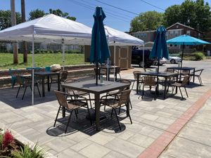 Outside seating at Zoomies Pet Cafe + Boutique in St Louis