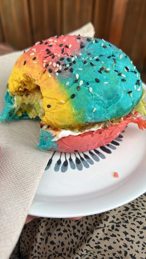Avocado sriracha rainbow sandwich  at Amour Soul Space in Ericeira