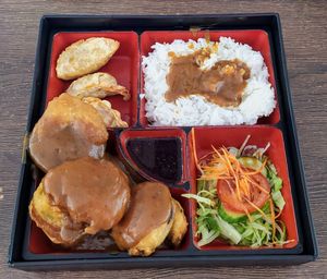 Yasai Katsu Curry Bento with Gyoza at Red Star Noodle Bar in Oxford