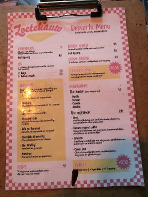 Menu Foodbar De Zoetekauw at Foodbar de Zoetekauw in Enschede