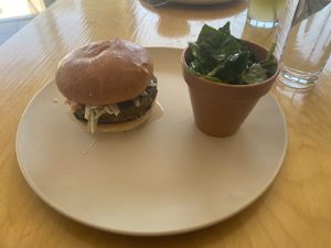4/5- Chickpea burger itself was a 5/5 (legit super delicious) but the side spinach was like a 2/5. Basically just wet spinach  at Trillium Farm to Table in Laconia